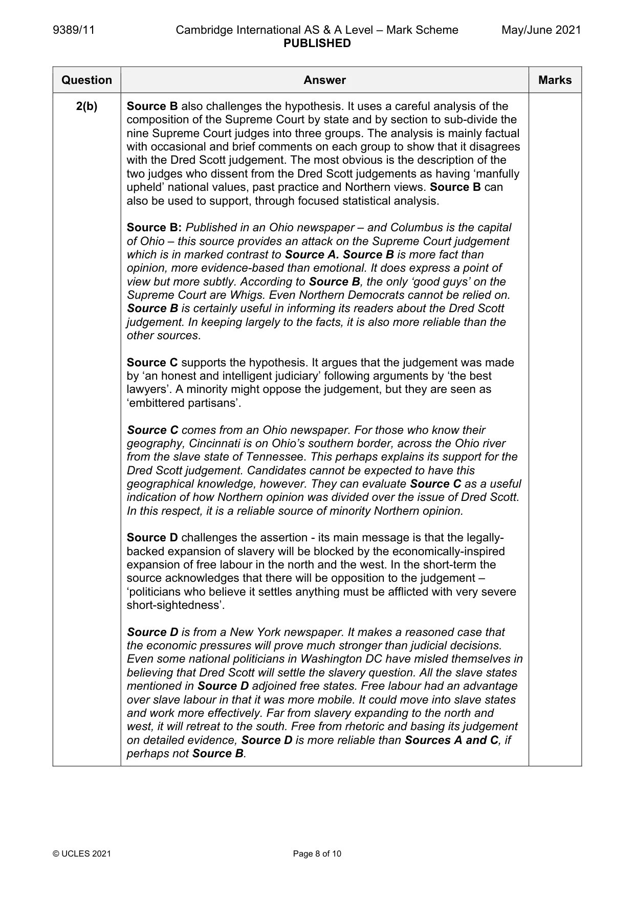 Mark scheme, page 8 of 10
