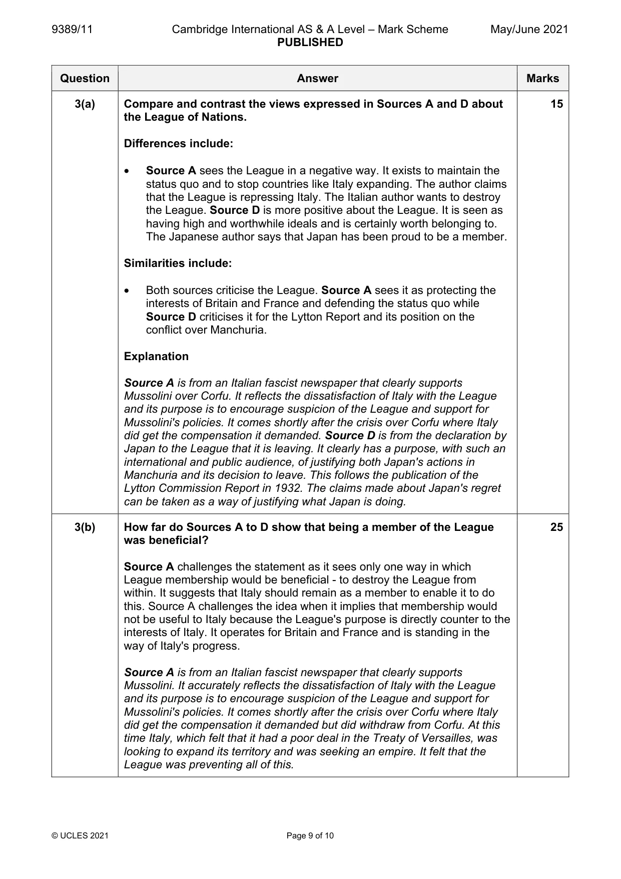 Mark scheme, page 9 of 10
