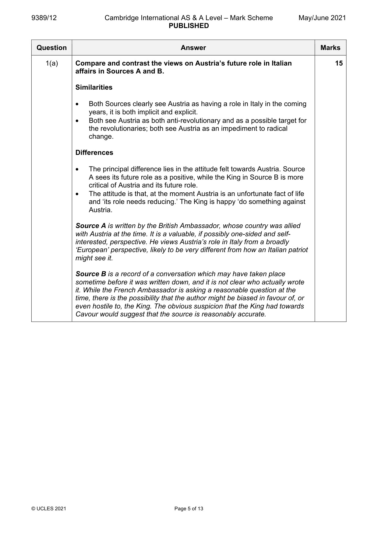 Mark scheme, page 5 of 13