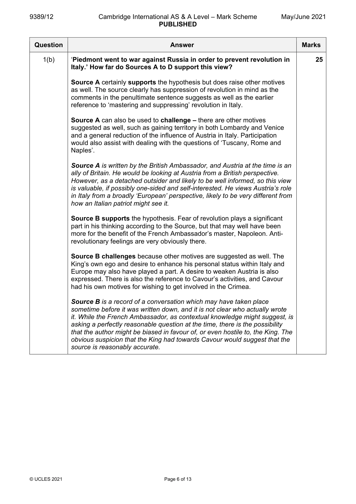 Mark scheme, page 6 of 13