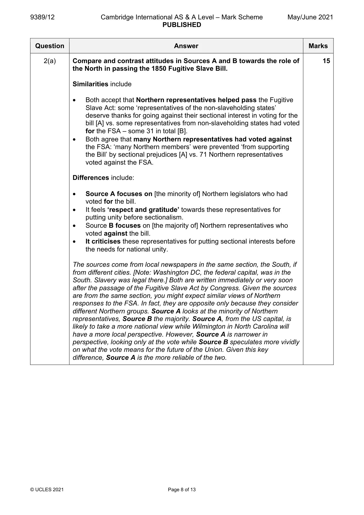 Mark scheme, page 8 of 13