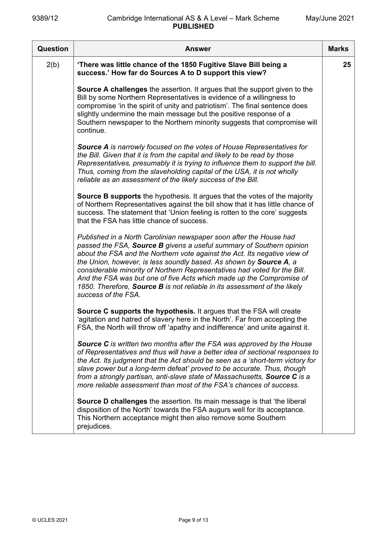Mark scheme, page 9 of 13