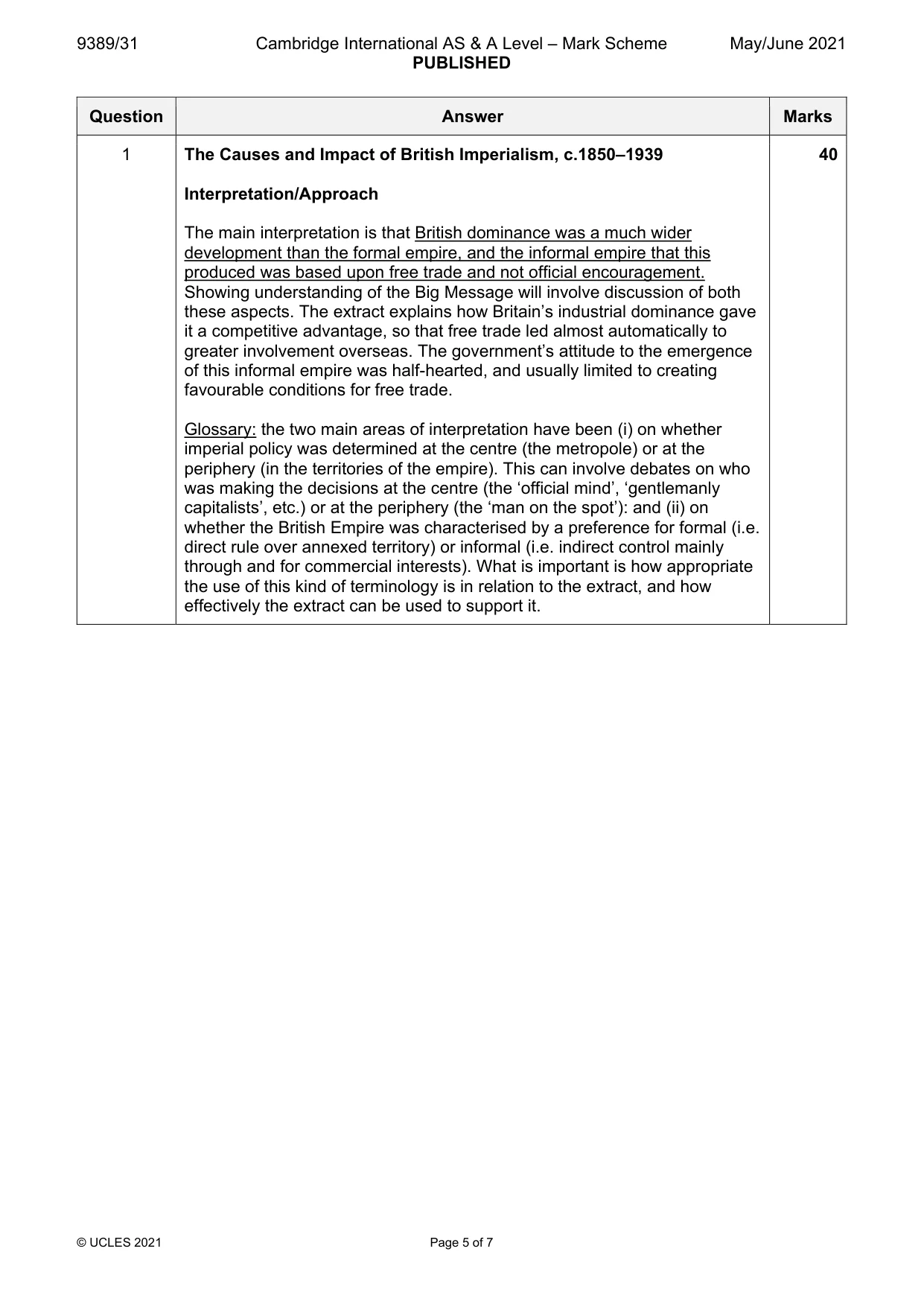 Mark scheme, page 5 of 7