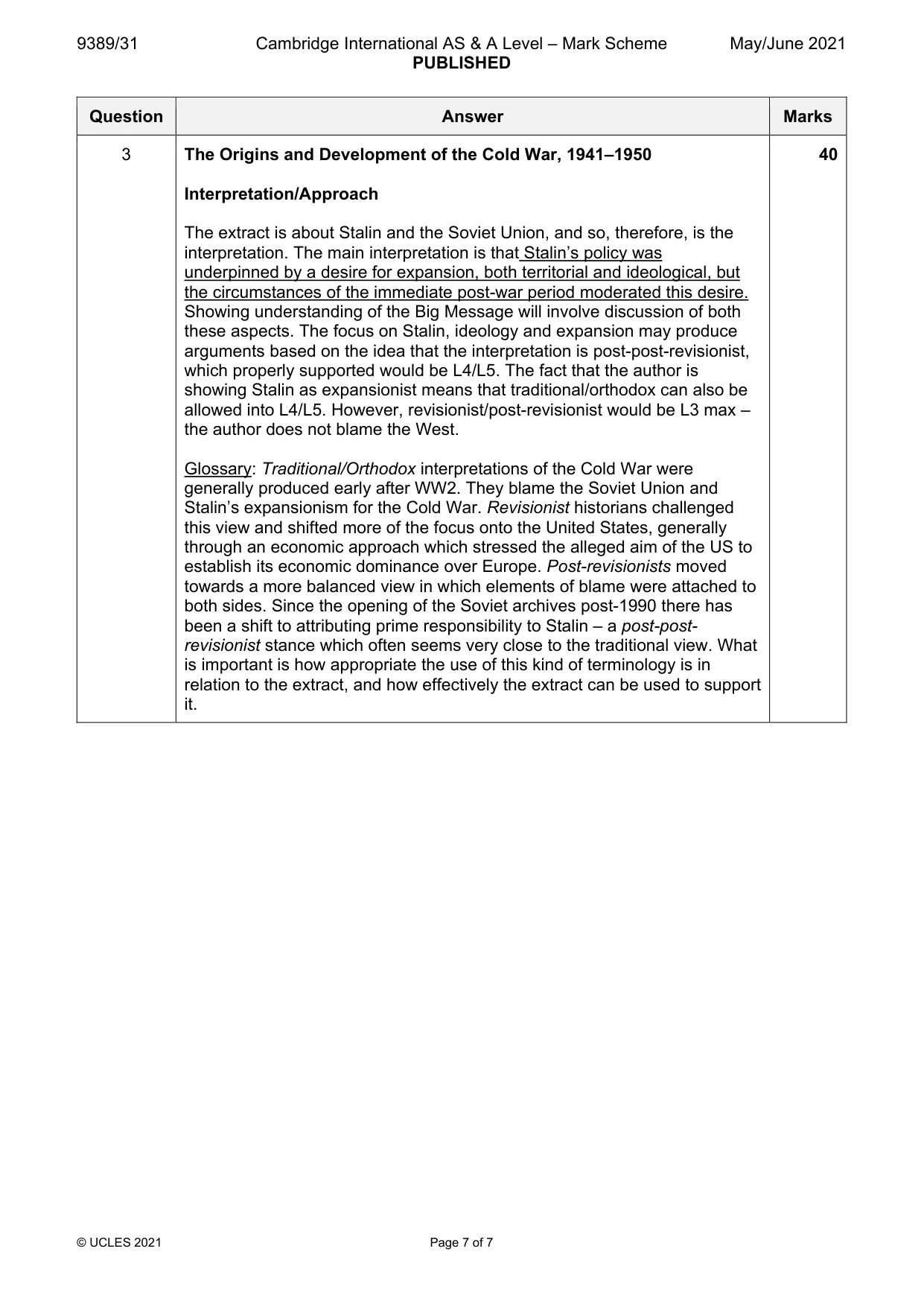 Mark scheme, page 7 of 7