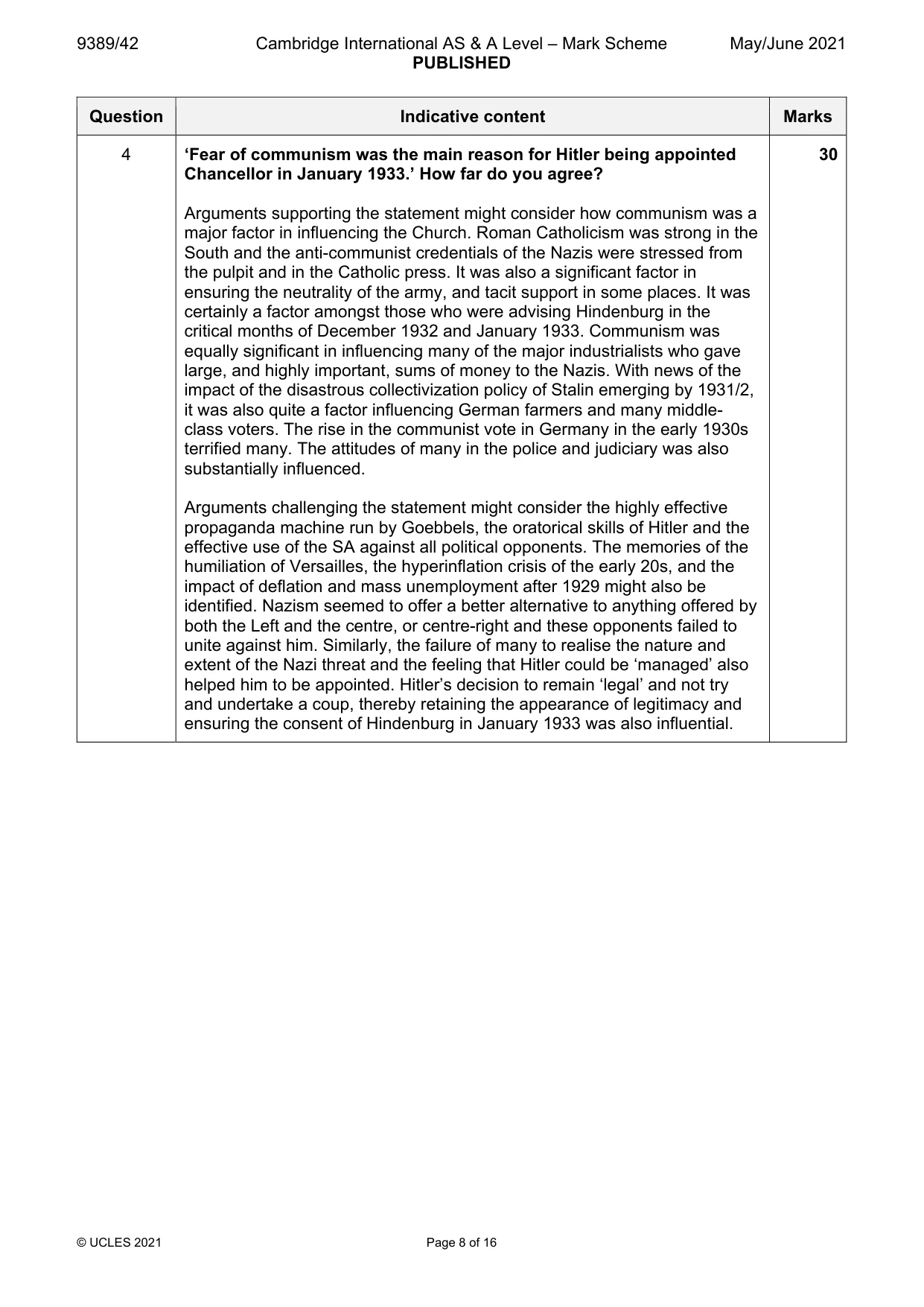 Mark scheme, page 8 of 16
