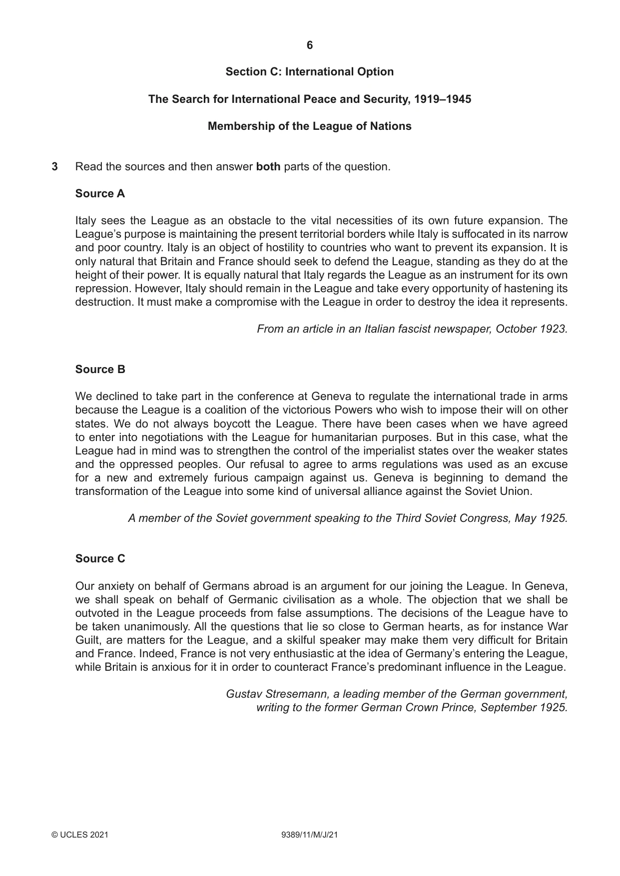 Cambridge A Level History 9389 2021 May/June Paper 1 · Variant 1 question paper, page 6 of 8