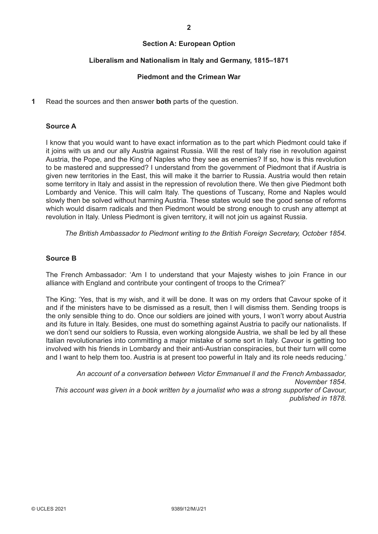Cambridge A Level History 9389 2021 May/June Paper 1 · Variant 2 question paper, page 2 of 8