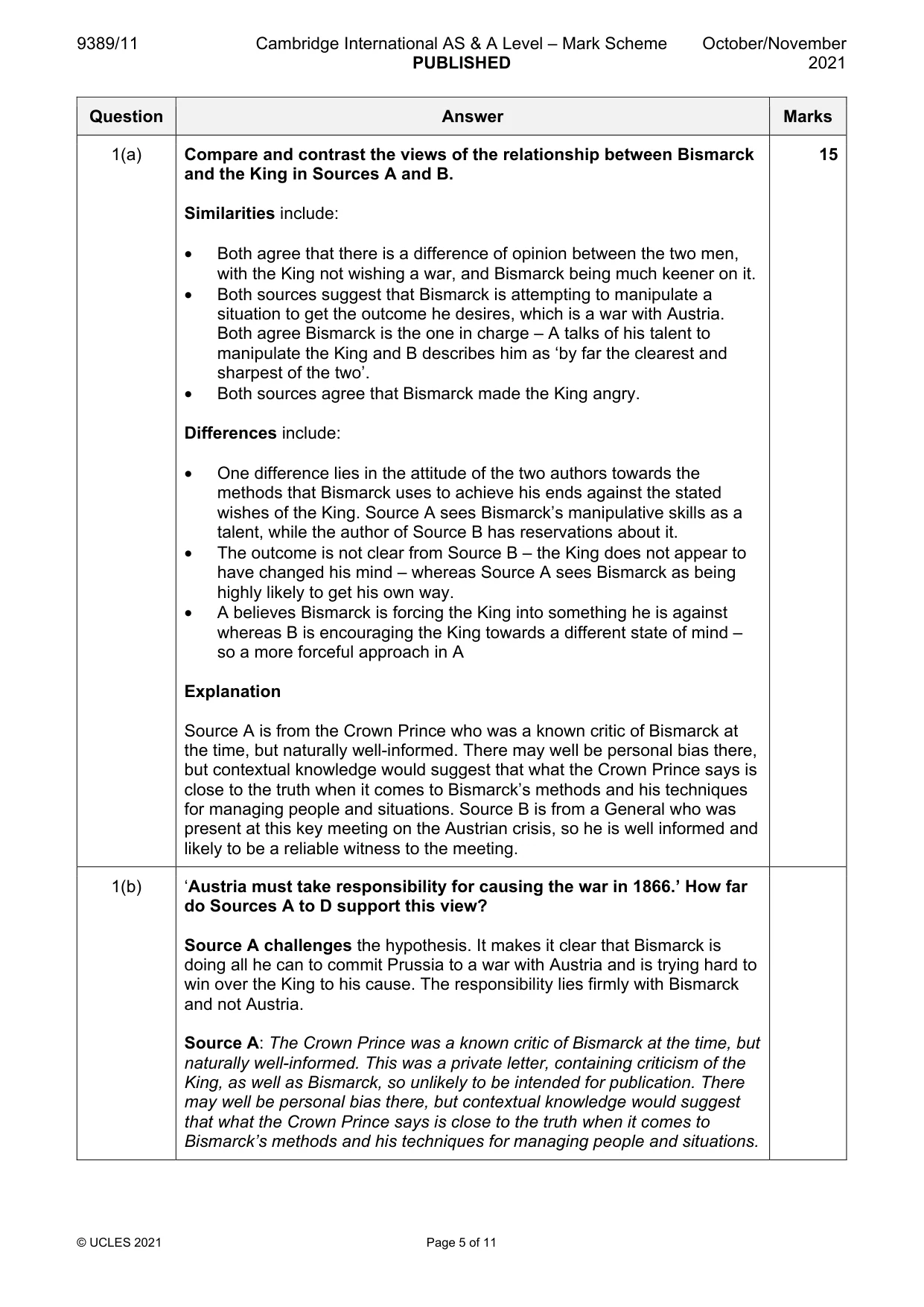 Mark scheme, page 5 of 11