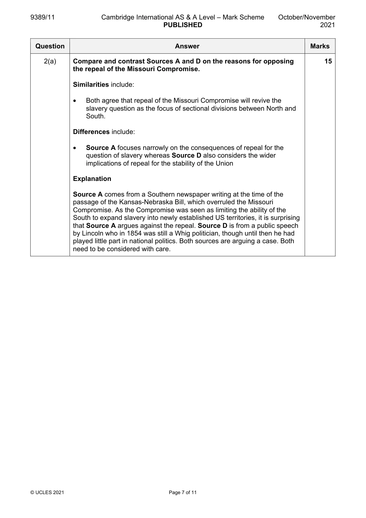 Mark scheme, page 7 of 11