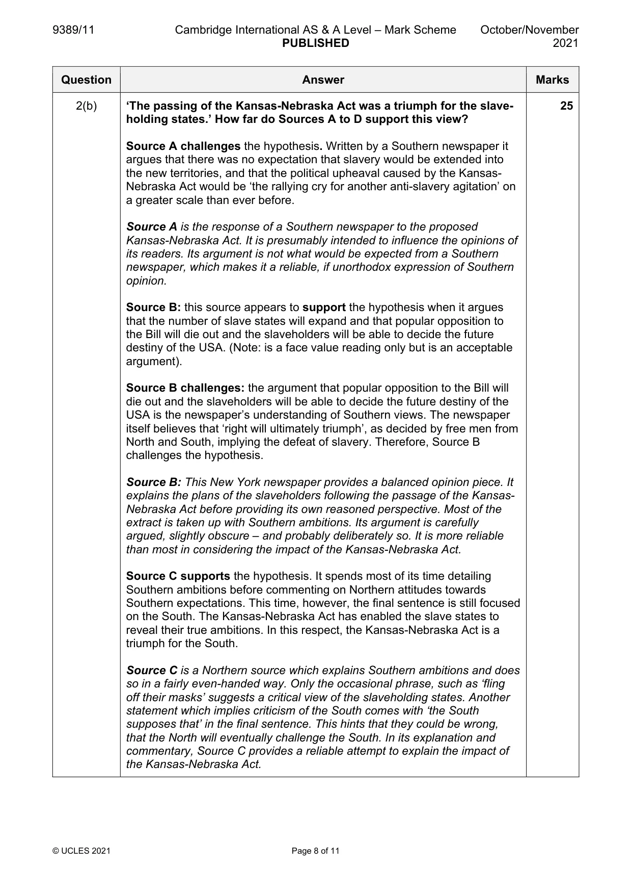 Mark scheme, page 8 of 11