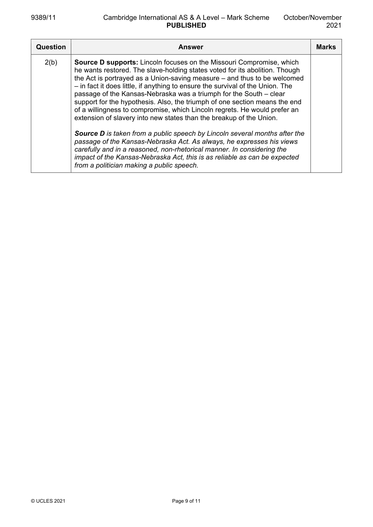 Mark scheme, page 9 of 11