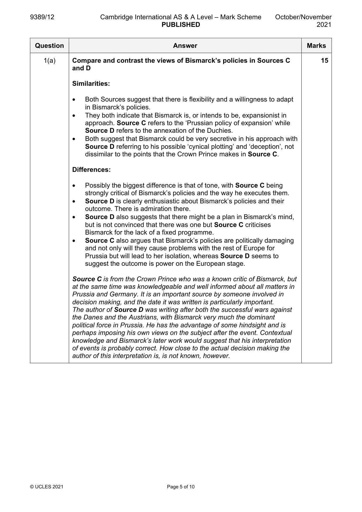 Mark scheme, page 5 of 10
