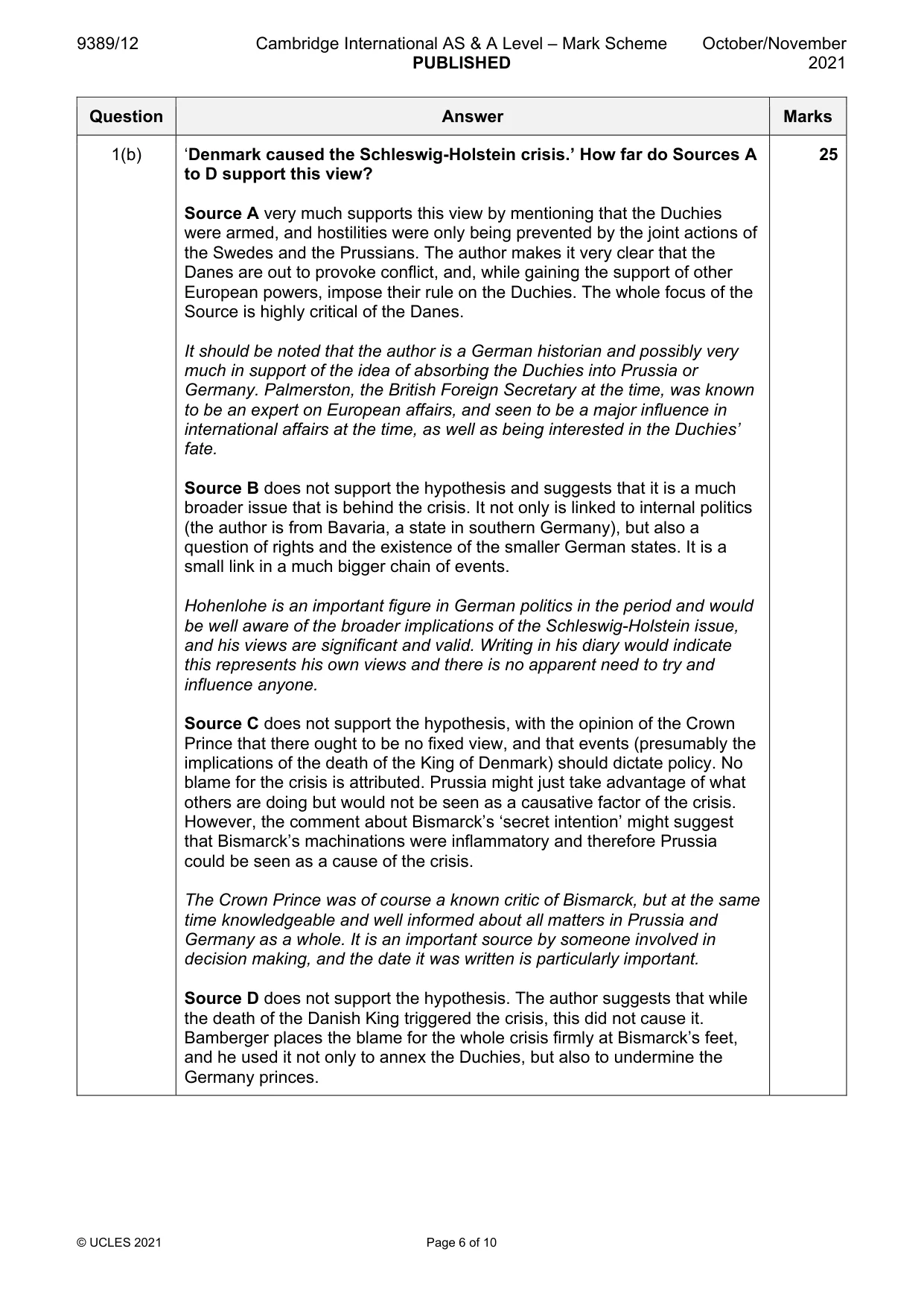 Mark scheme, page 6 of 10