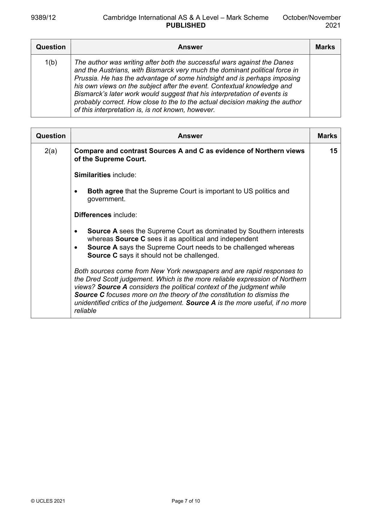 Mark scheme, page 7 of 10