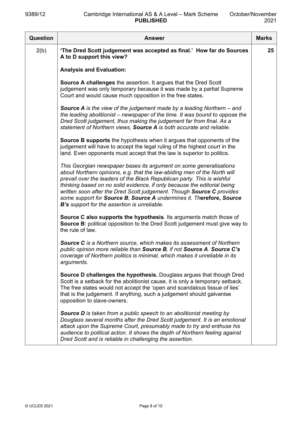 Mark scheme, page 8 of 10