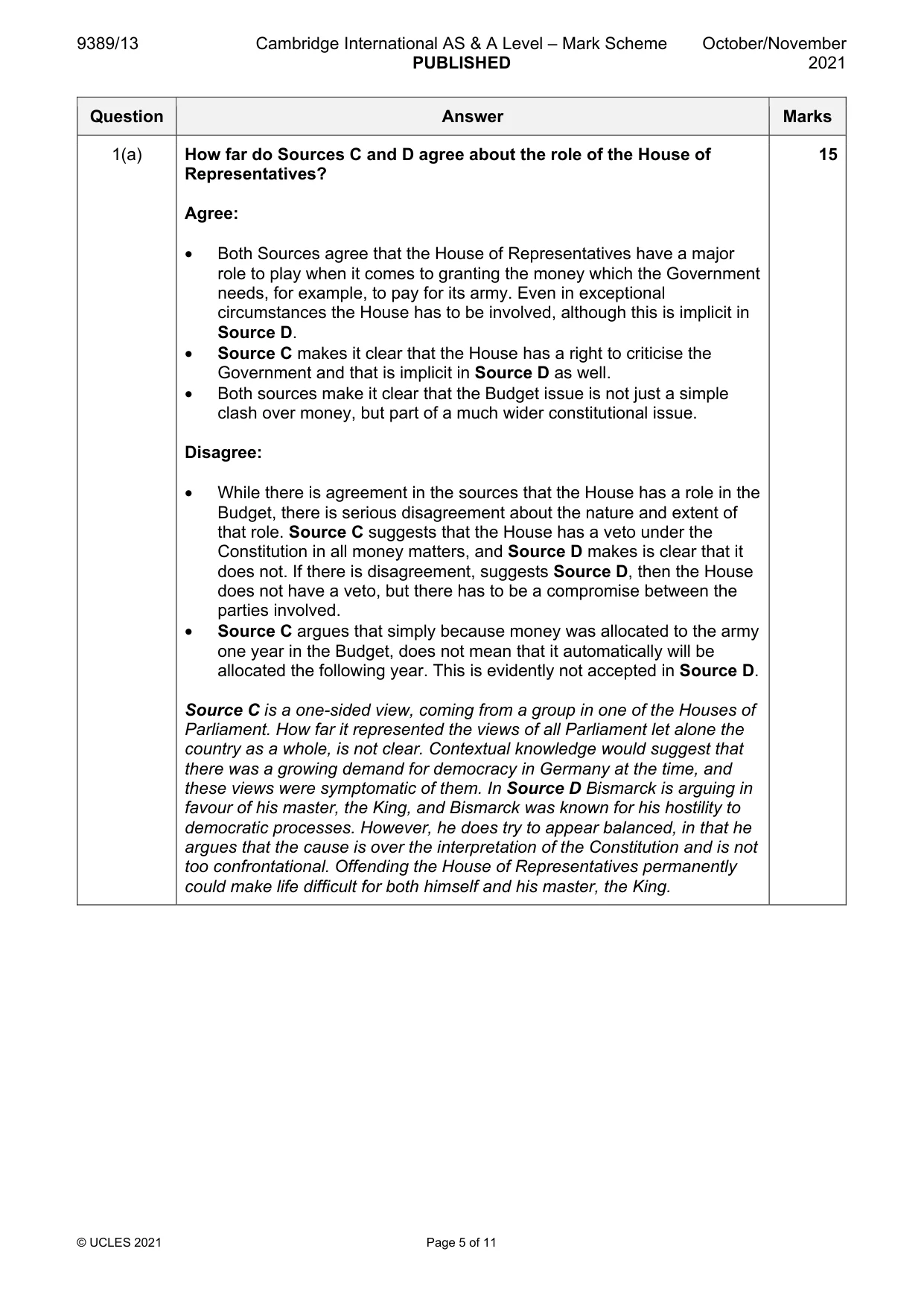 Mark scheme, page 5 of 11