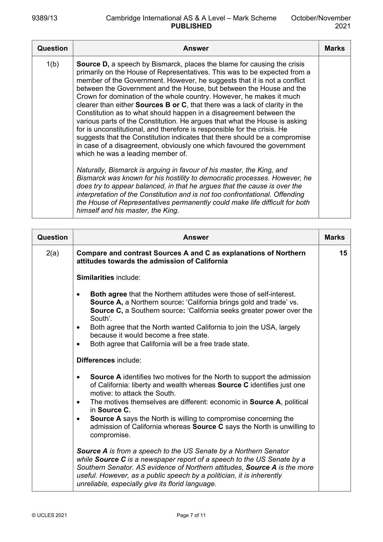 Mark scheme, page 7 of 11