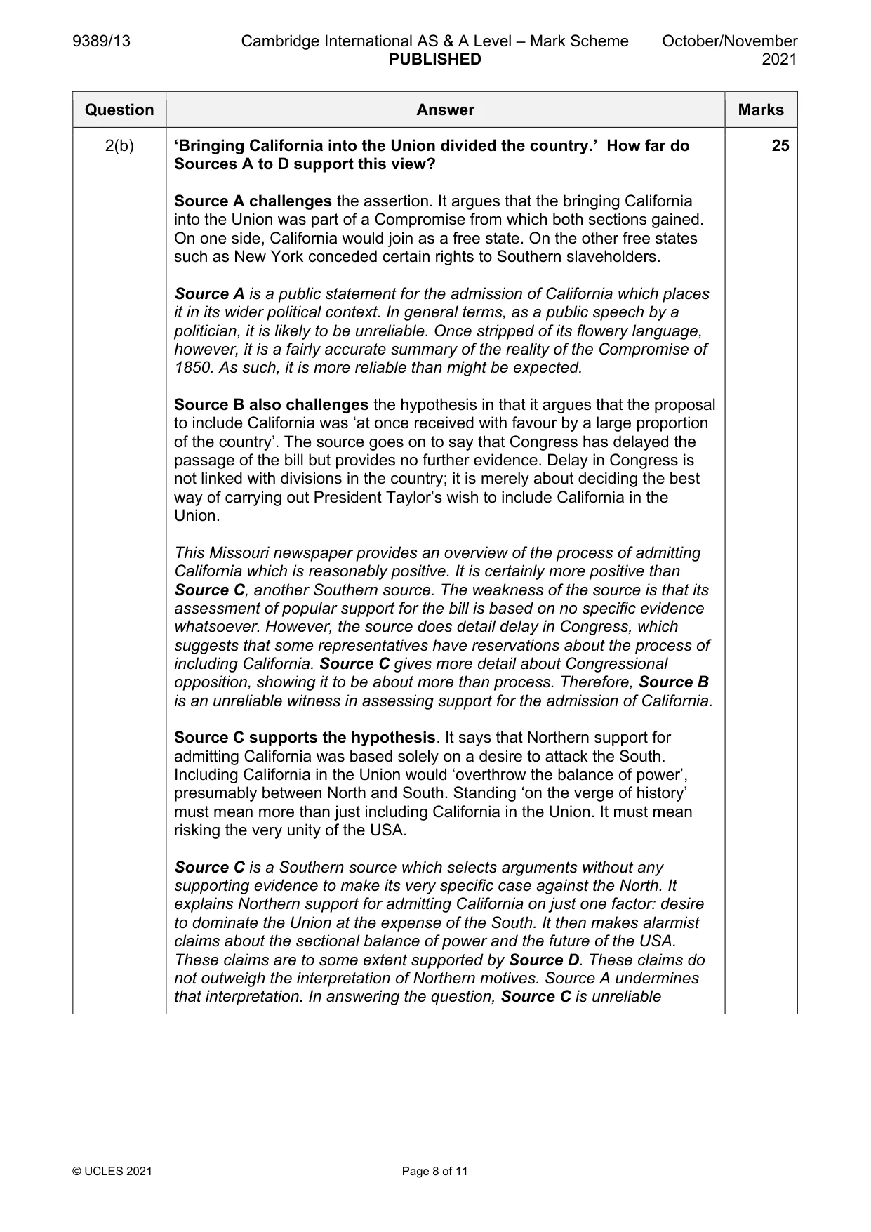 Mark scheme, page 8 of 11