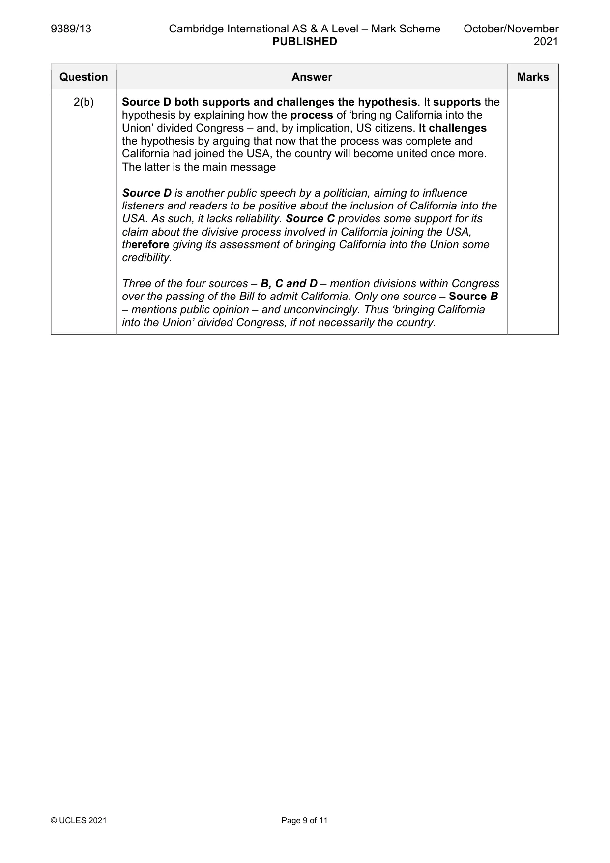Mark scheme, page 9 of 11
