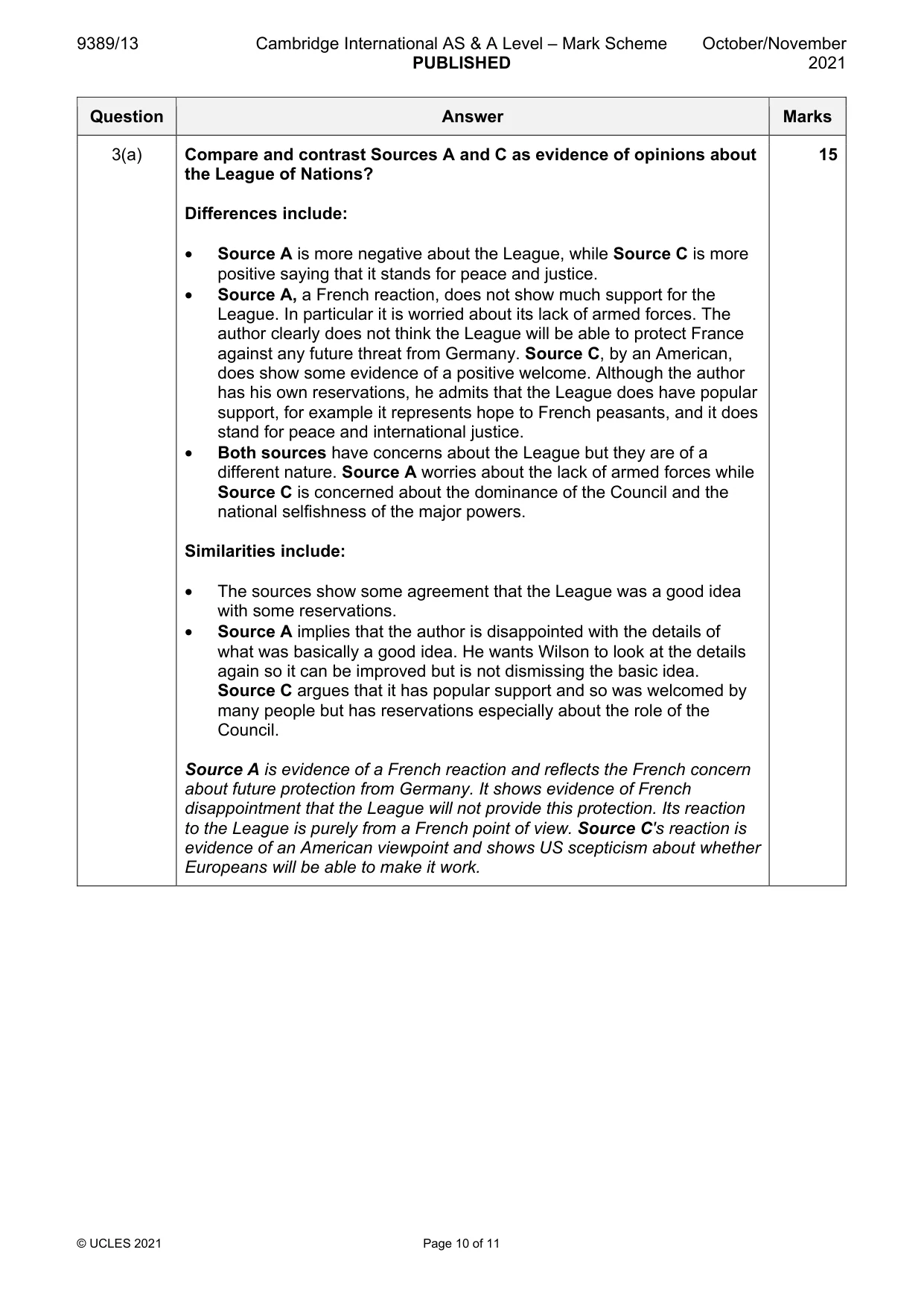 Mark scheme, page 10 of 11