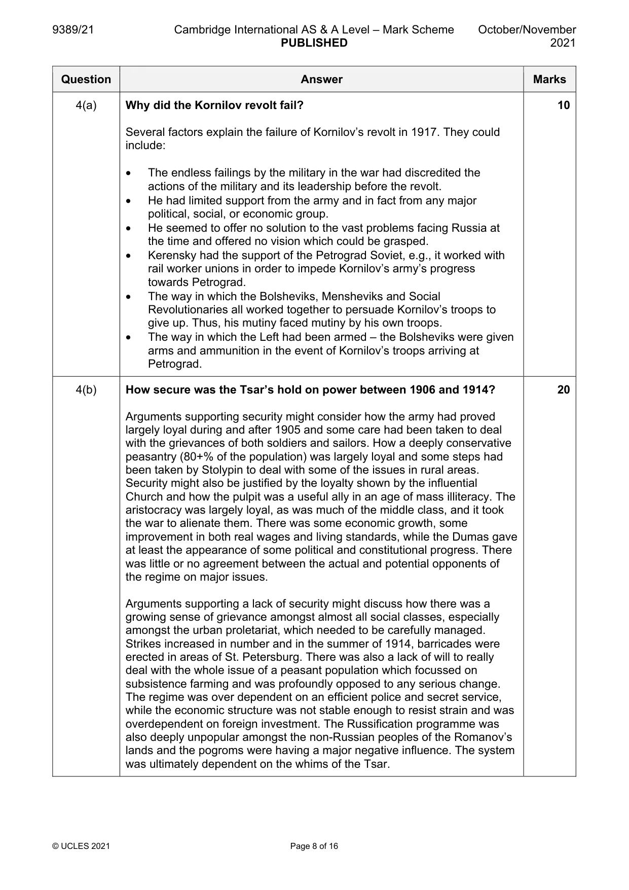 Mark scheme, page 8 of 16
