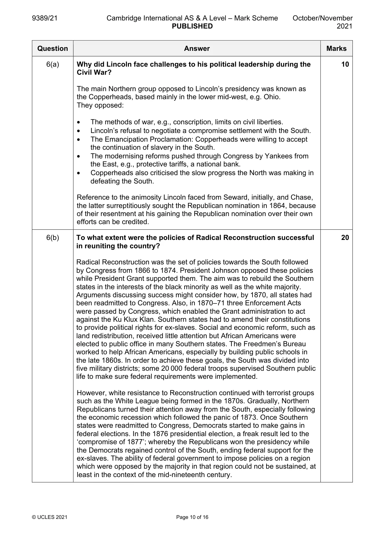 Mark scheme, page 10 of 16