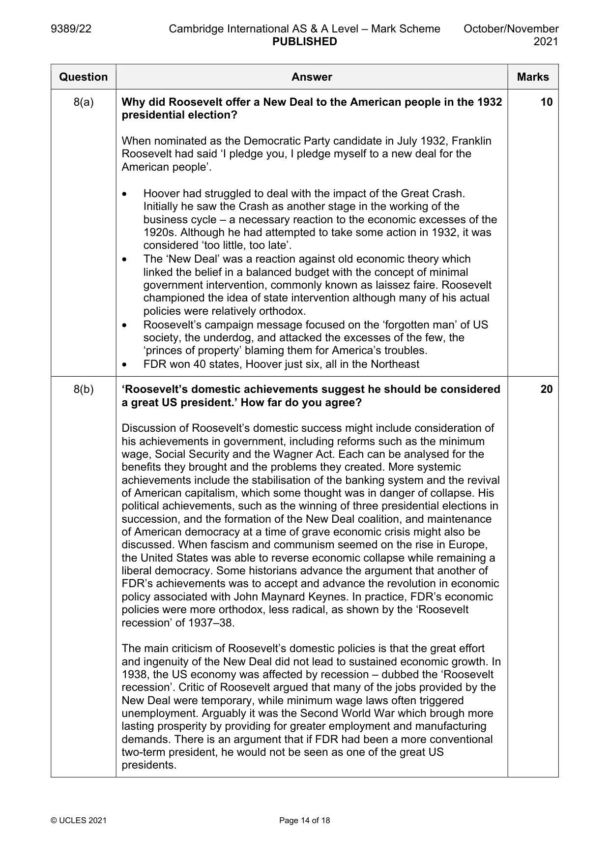Mark scheme, page 14 of 18