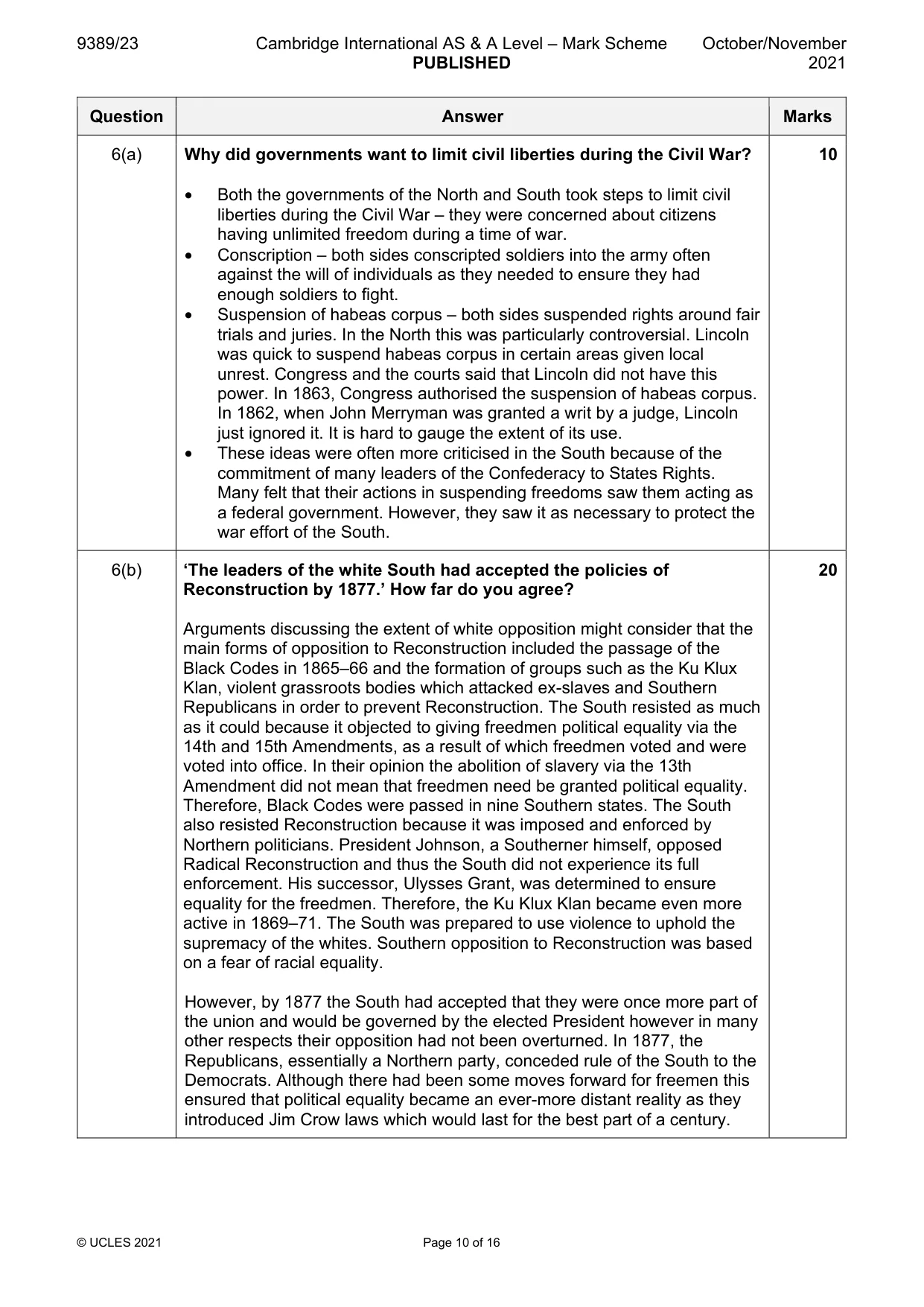 Mark scheme, page 10 of 16