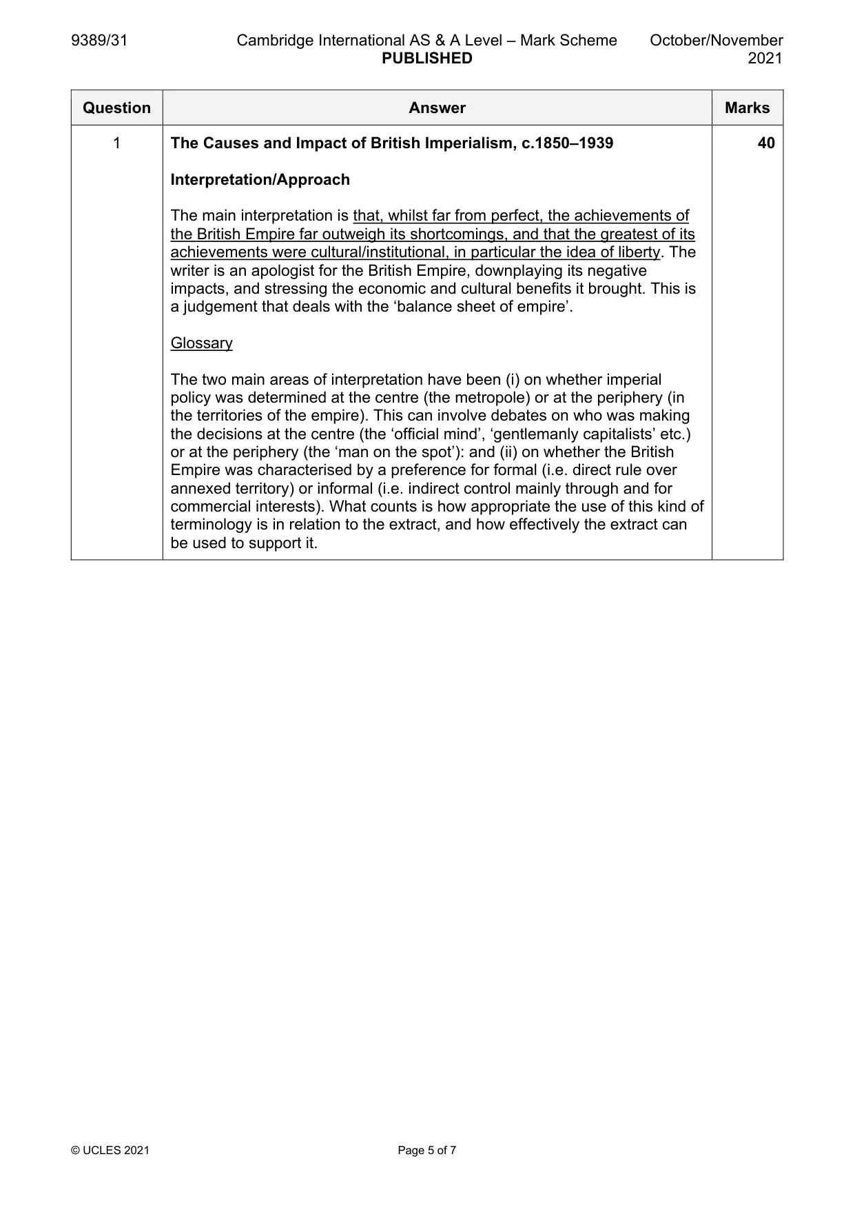 Mark scheme, page 5 of 7
