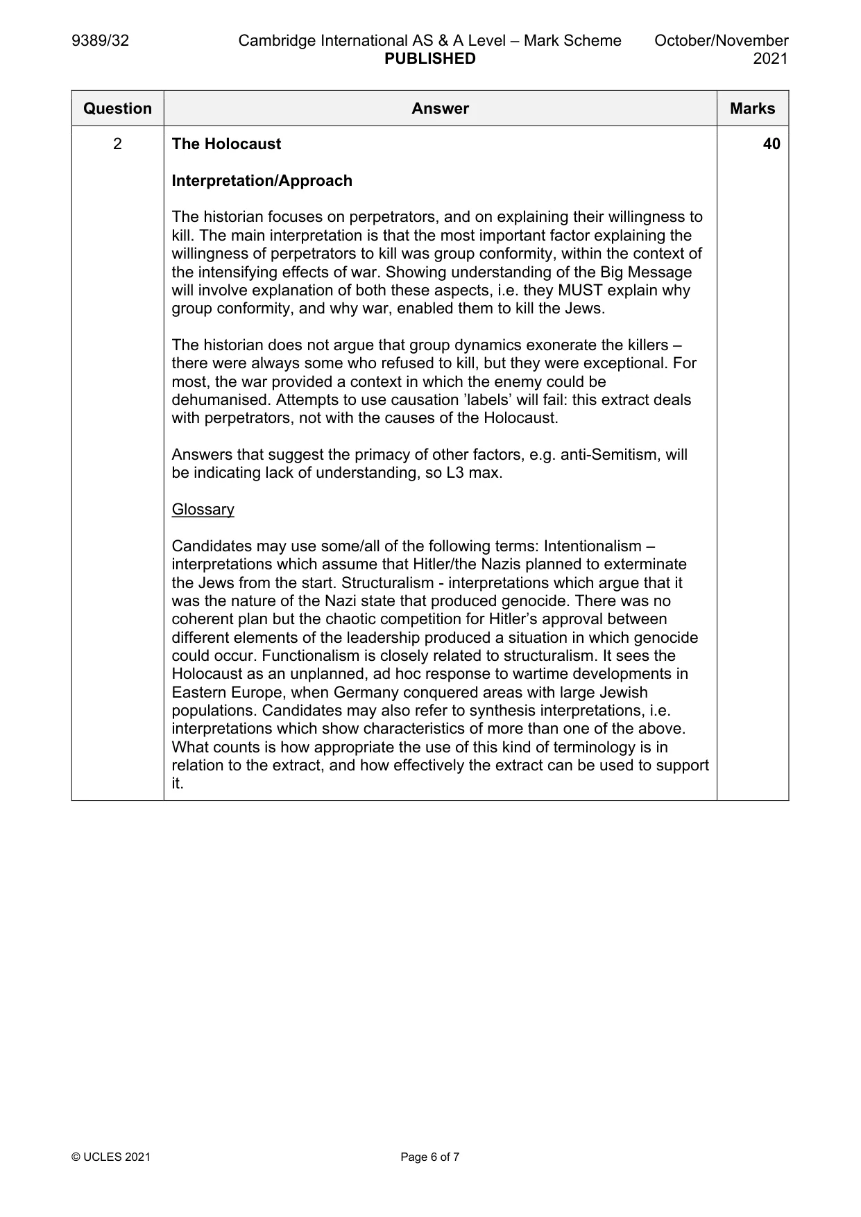 Mark scheme, page 6 of 7