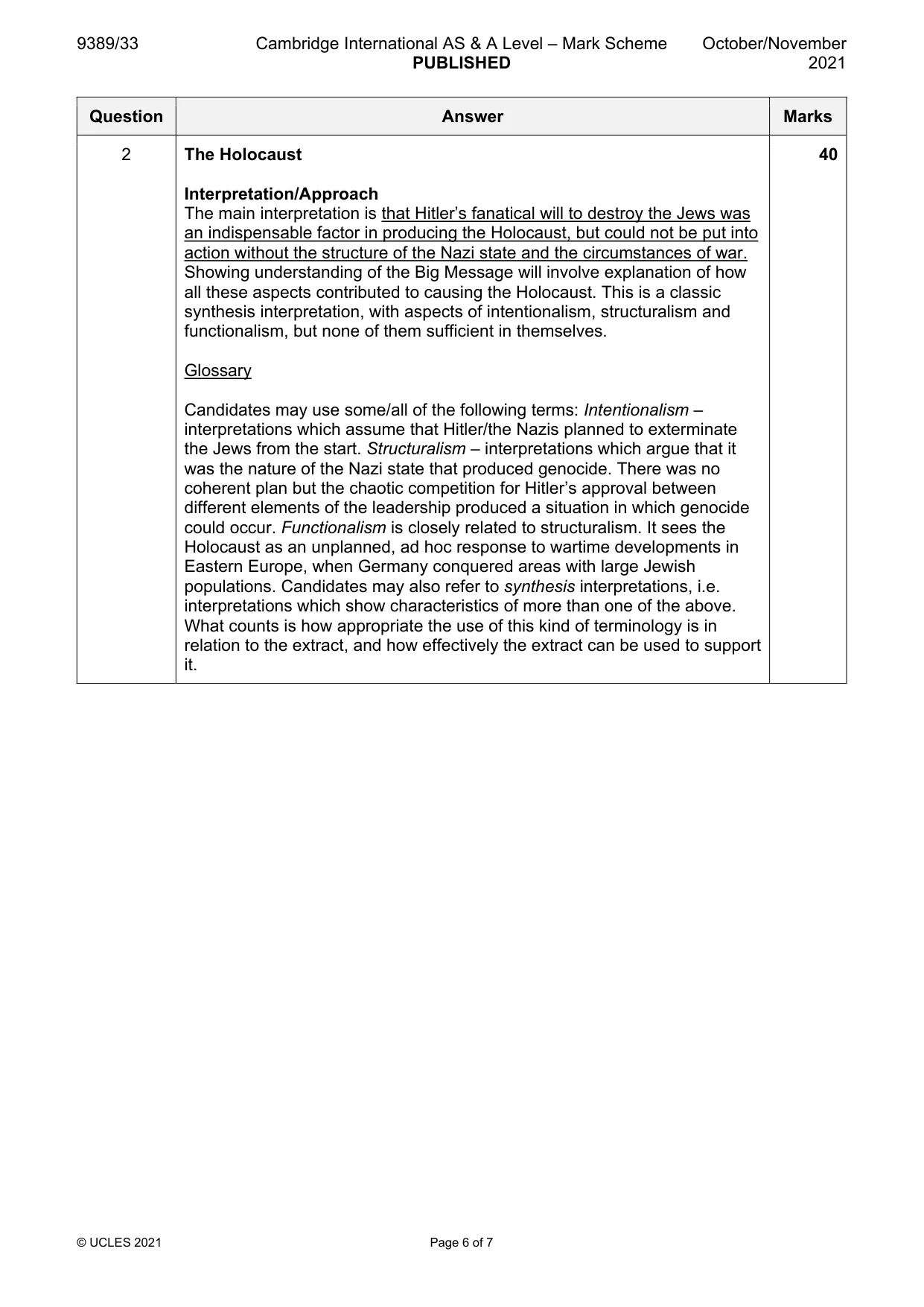 Mark scheme, page 6 of 7