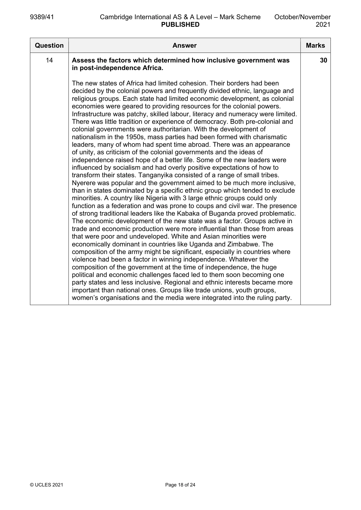 Mark scheme, page 18 of 24