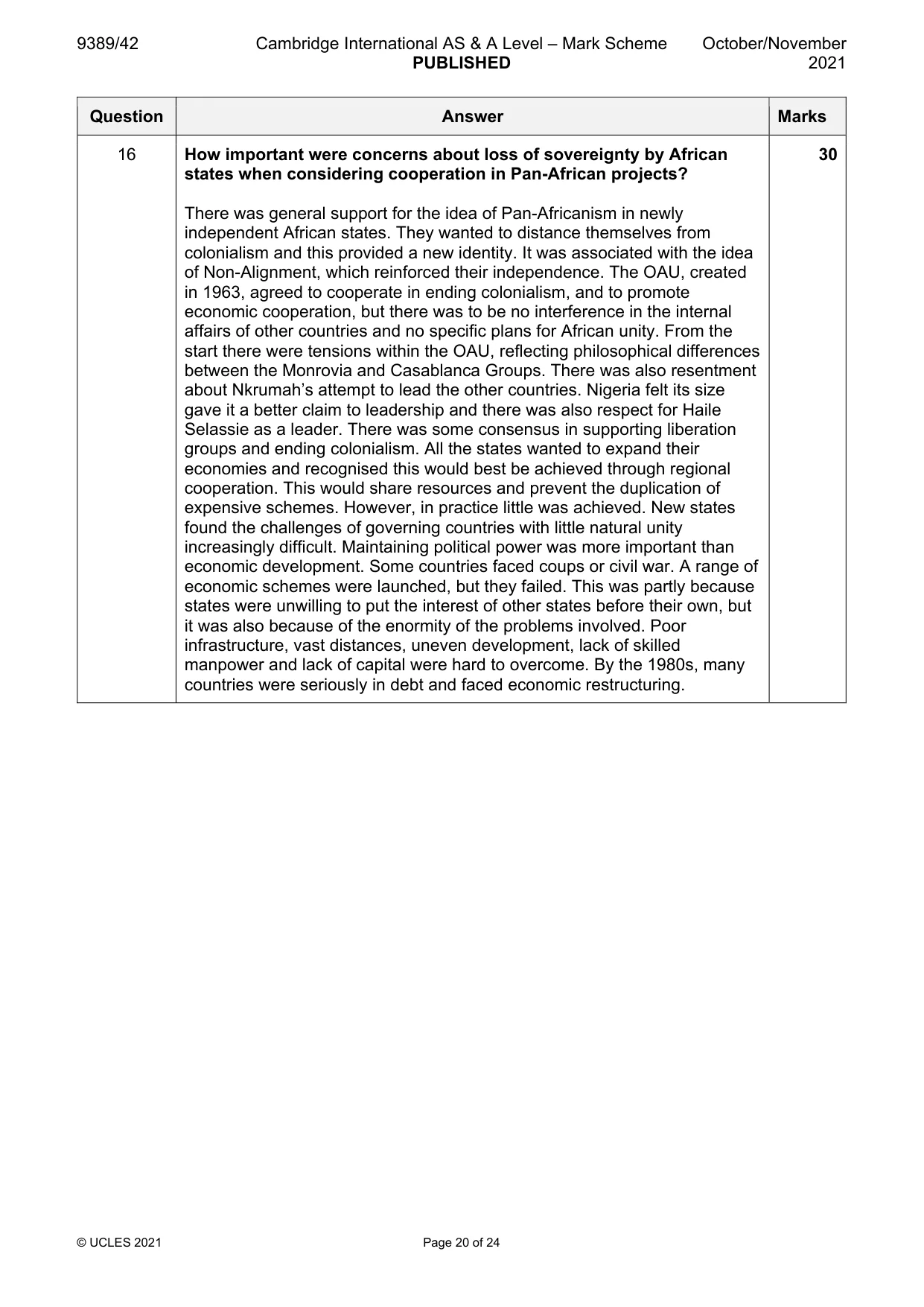 Mark scheme, page 20 of 24