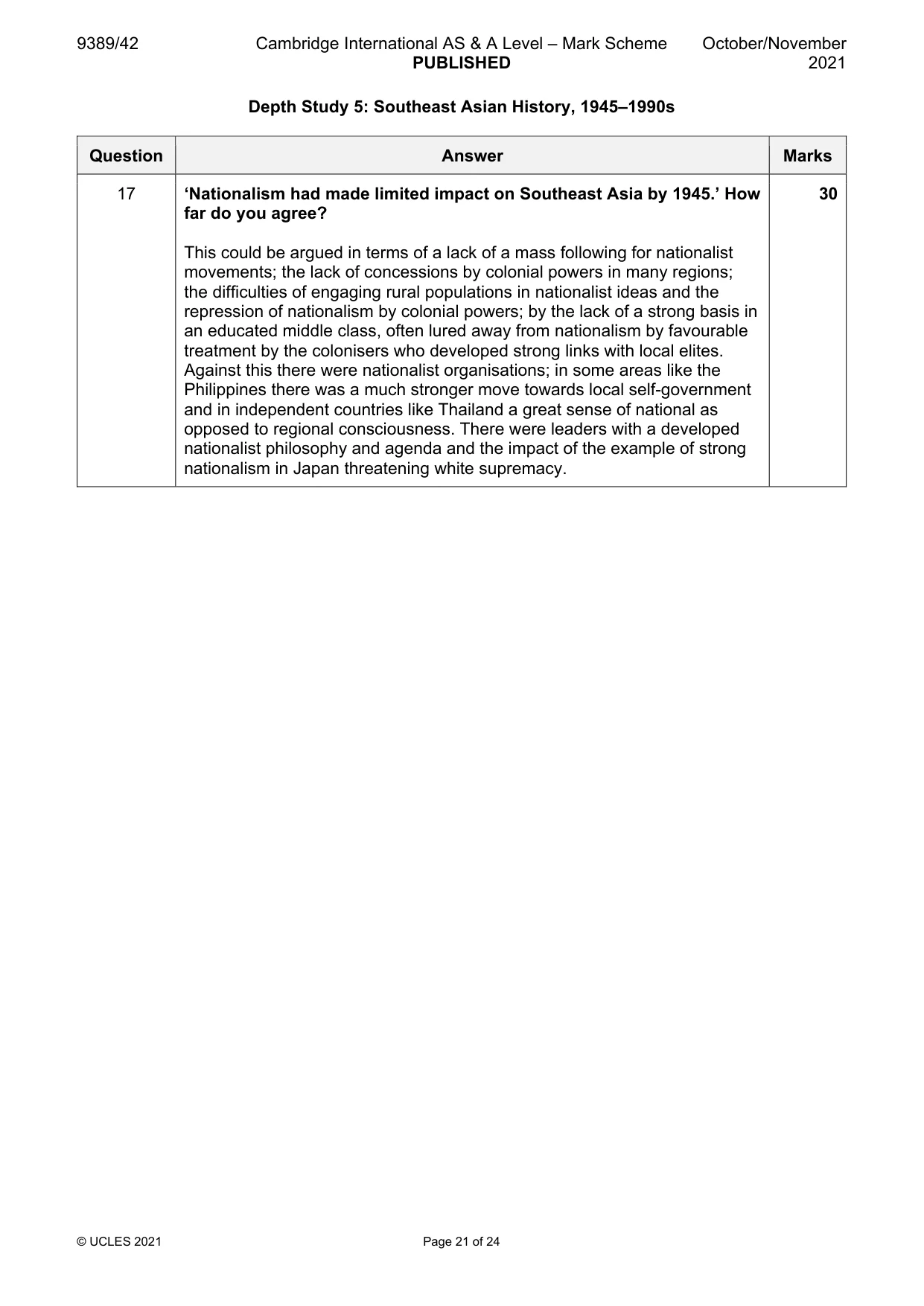 Mark scheme, page 21 of 24