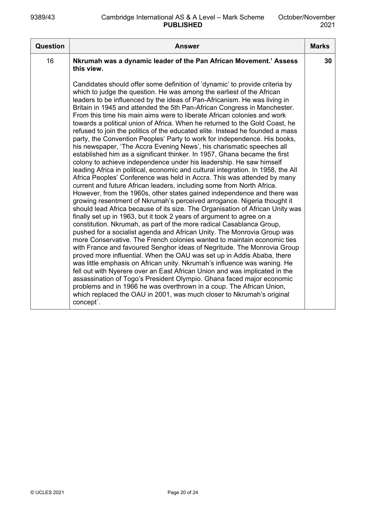 Mark scheme, page 20 of 24