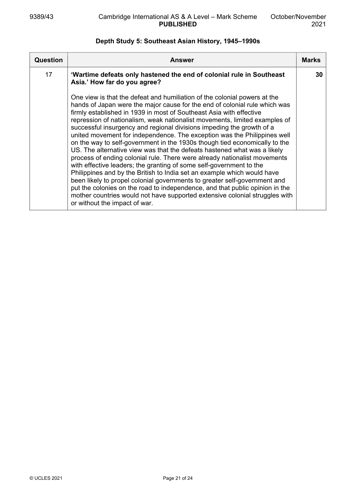Mark scheme, page 21 of 24