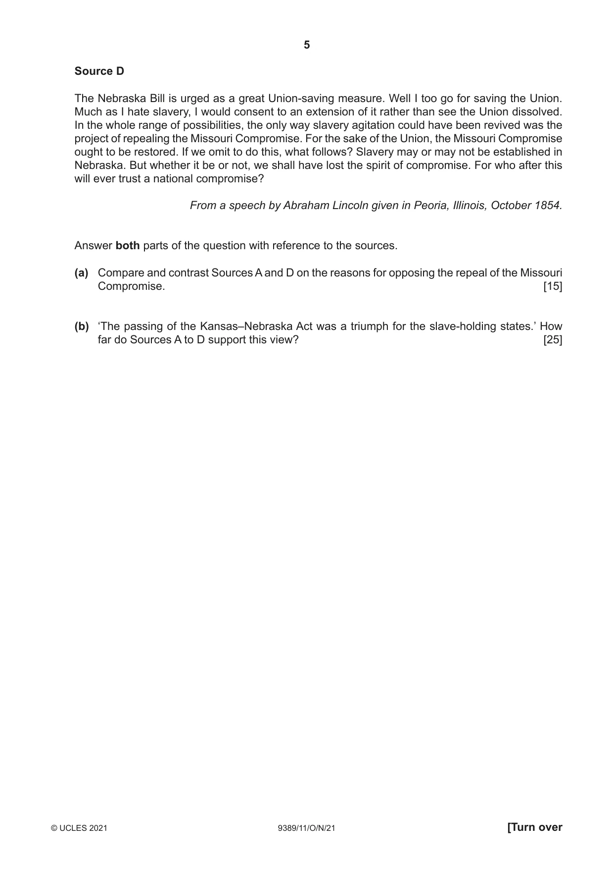 Cambridge A Level History 9389 2021 Oct/Nov Paper 1 · Variant 1 question paper, page 5 of 8