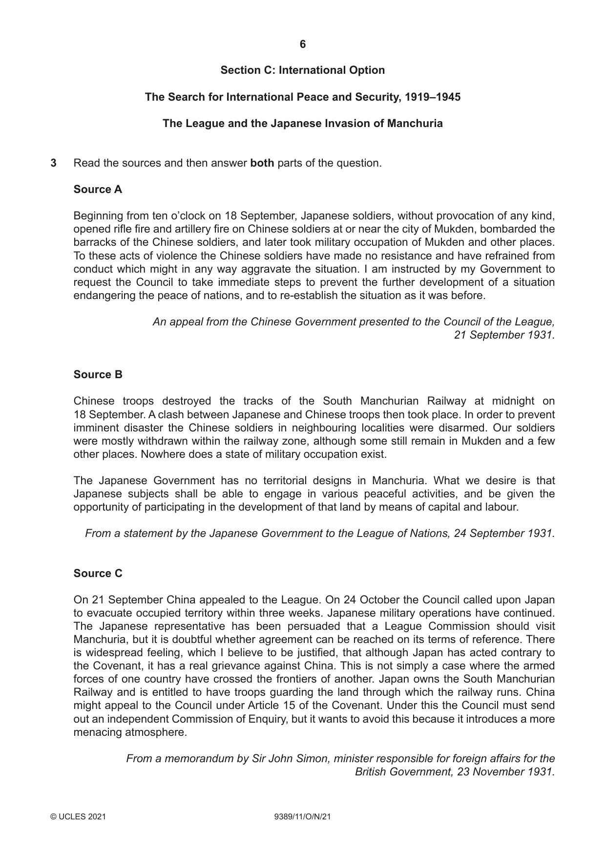 Cambridge A Level History 9389 2021 Oct/Nov Paper 1 · Variant 1 question paper, page 6 of 8