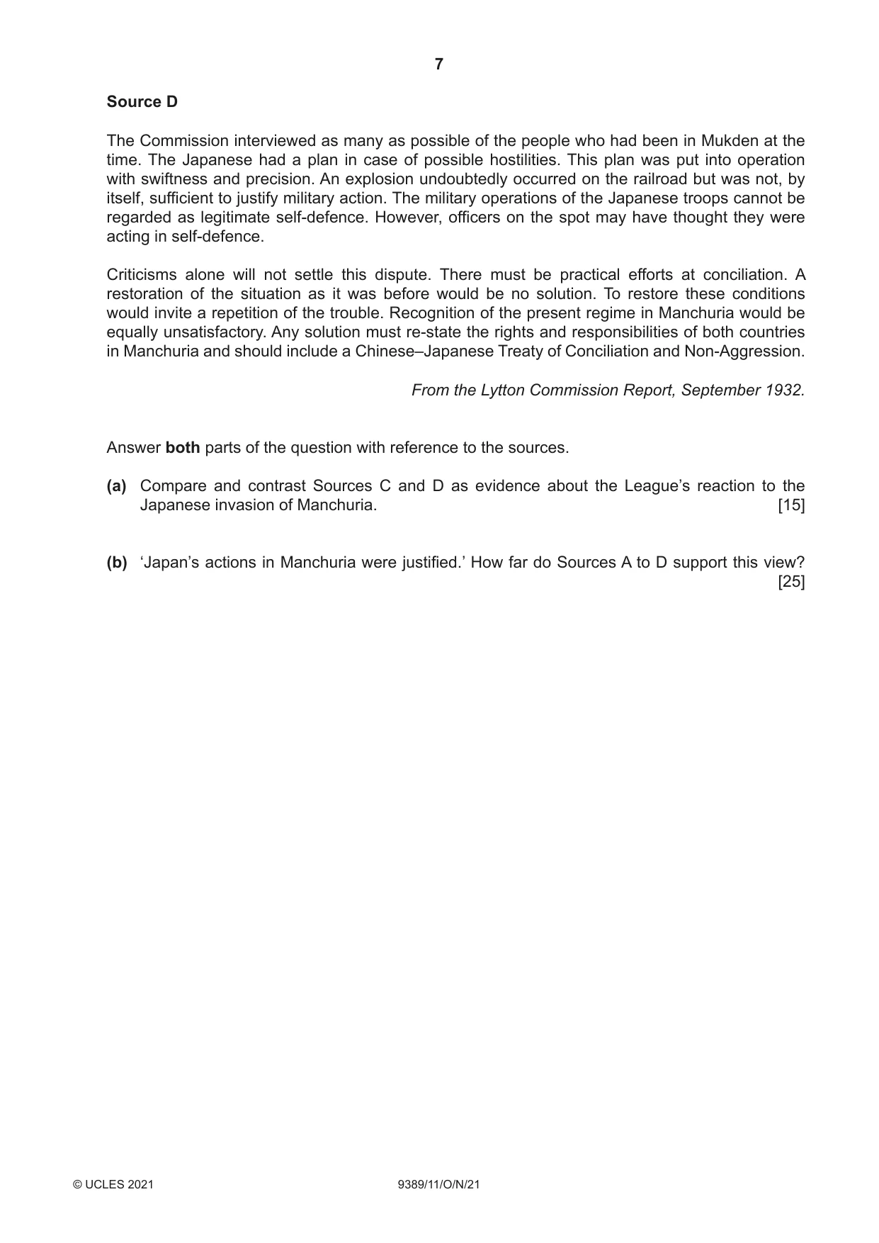 Cambridge A Level History 9389 2021 Oct/Nov Paper 1 · Variant 1 question paper, page 7 of 8