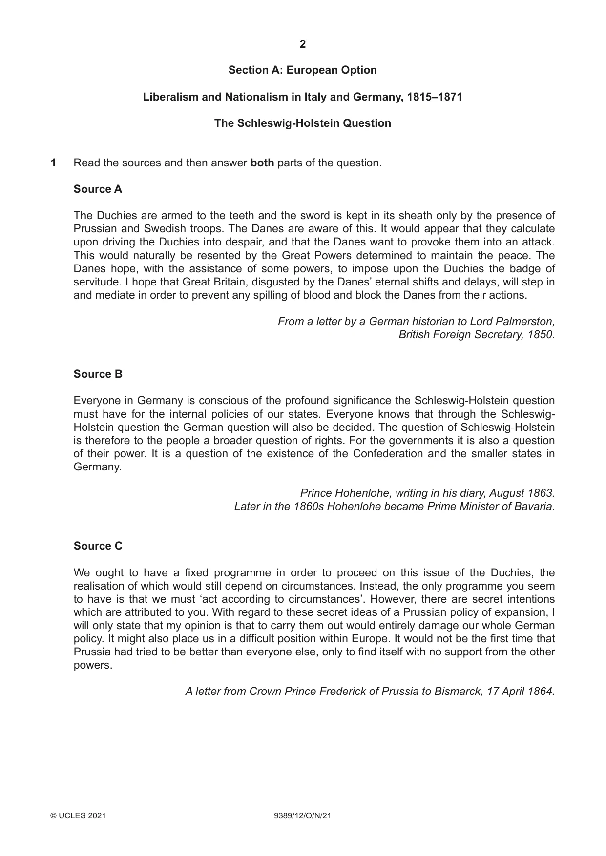 Cambridge A Level History 9389 2021 Oct/Nov Paper 1 · Variant 2 question paper, page 2 of 8