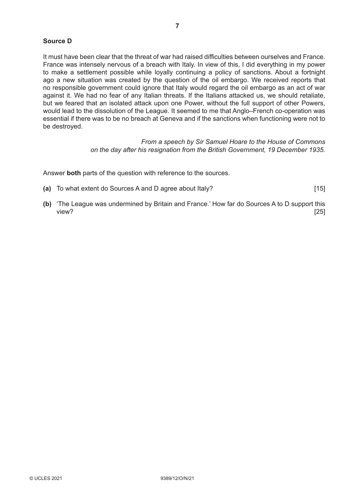 Cambridge A Level History 9389 2021 Oct/Nov Paper 1 · Variant 2 question paper, page 7 of 8
