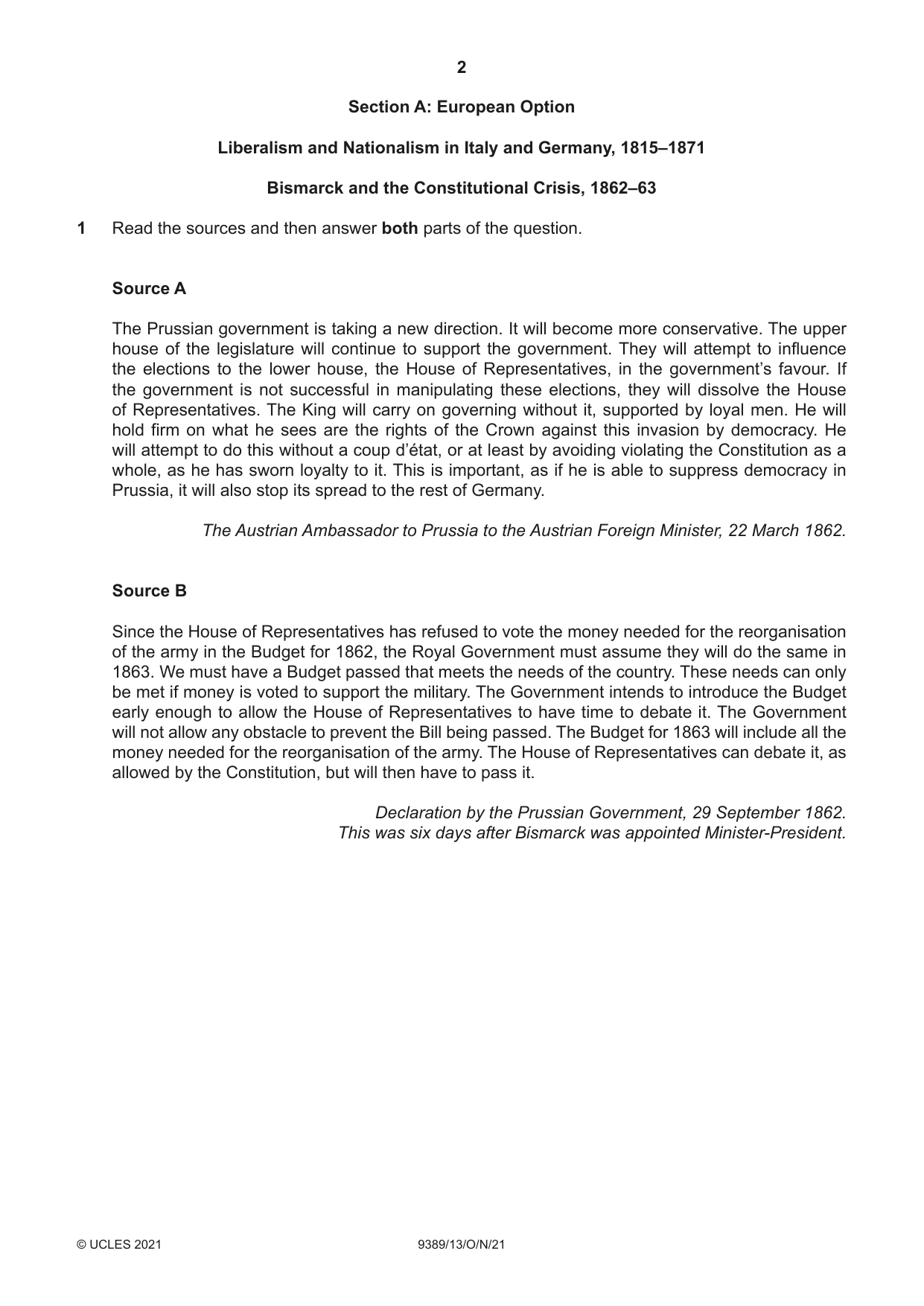 Cambridge A Level History 9389 2021 Oct/Nov Paper 1 · Variant 3 question paper, page 2 of 8