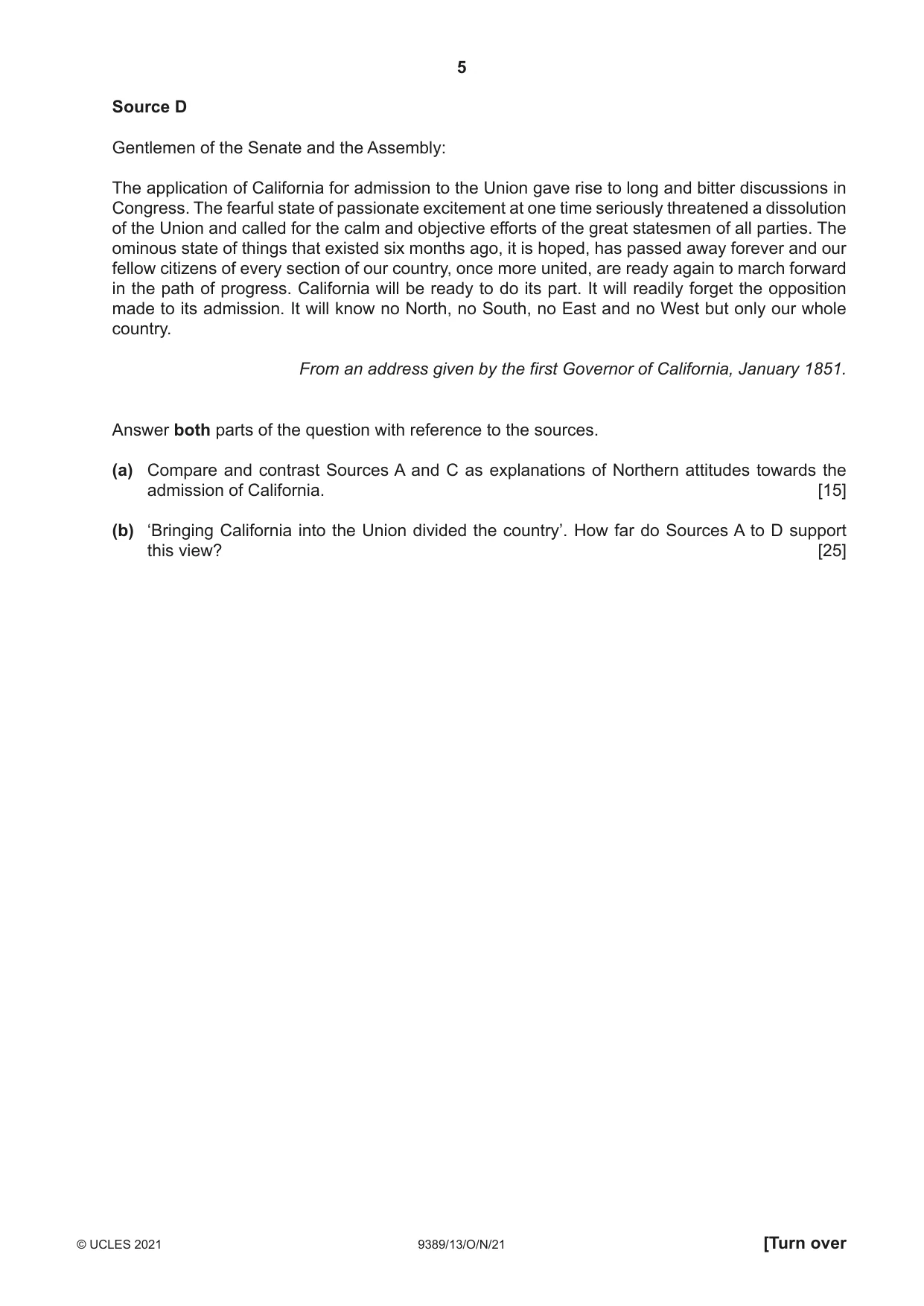 Cambridge A Level History 9389 2021 Oct/Nov Paper 1 · Variant 3 question paper, page 5 of 8