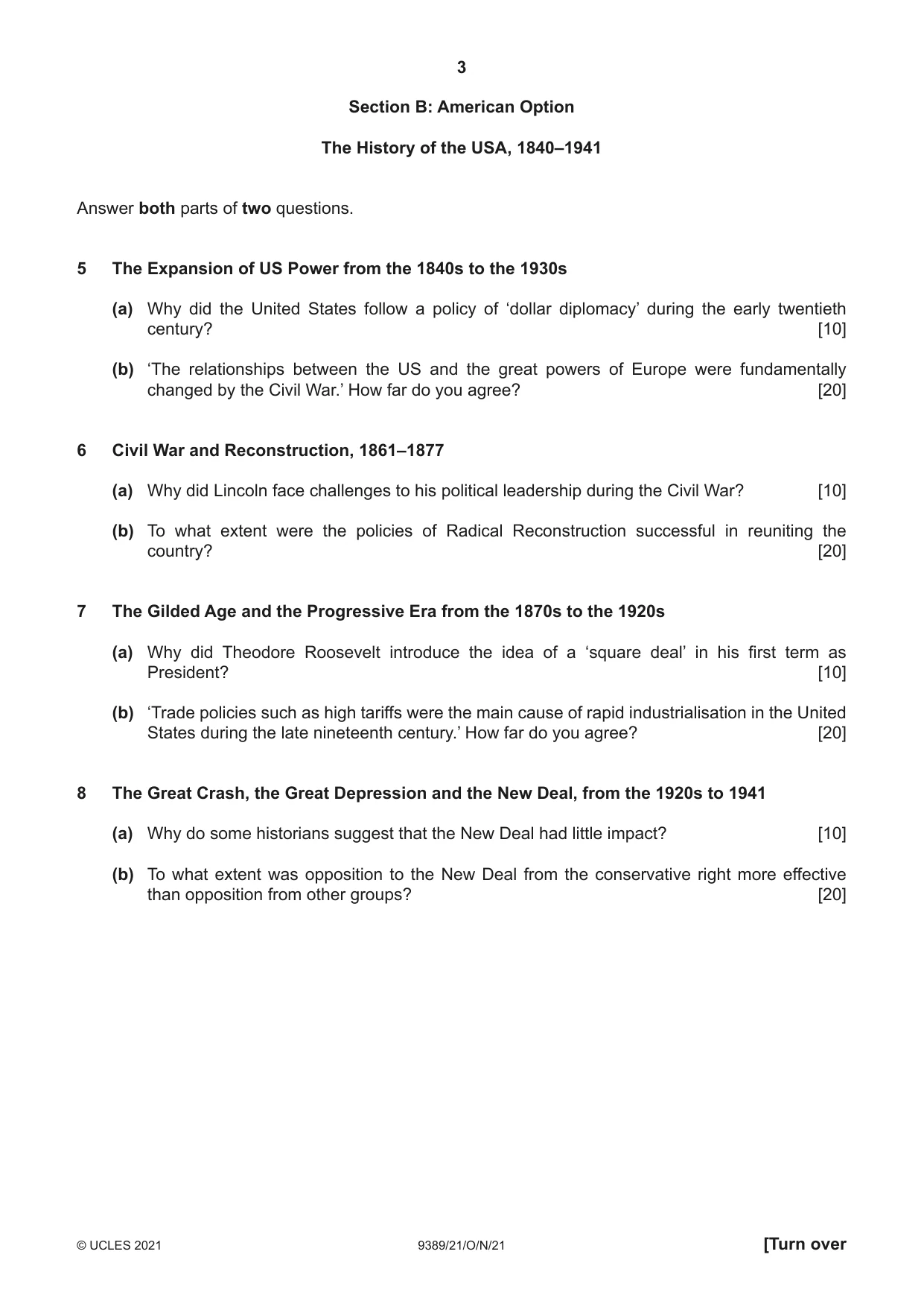 Cambridge A Level History 9389 2021 Oct/Nov Paper 2 · Variant 1 question paper, page 3 of 4