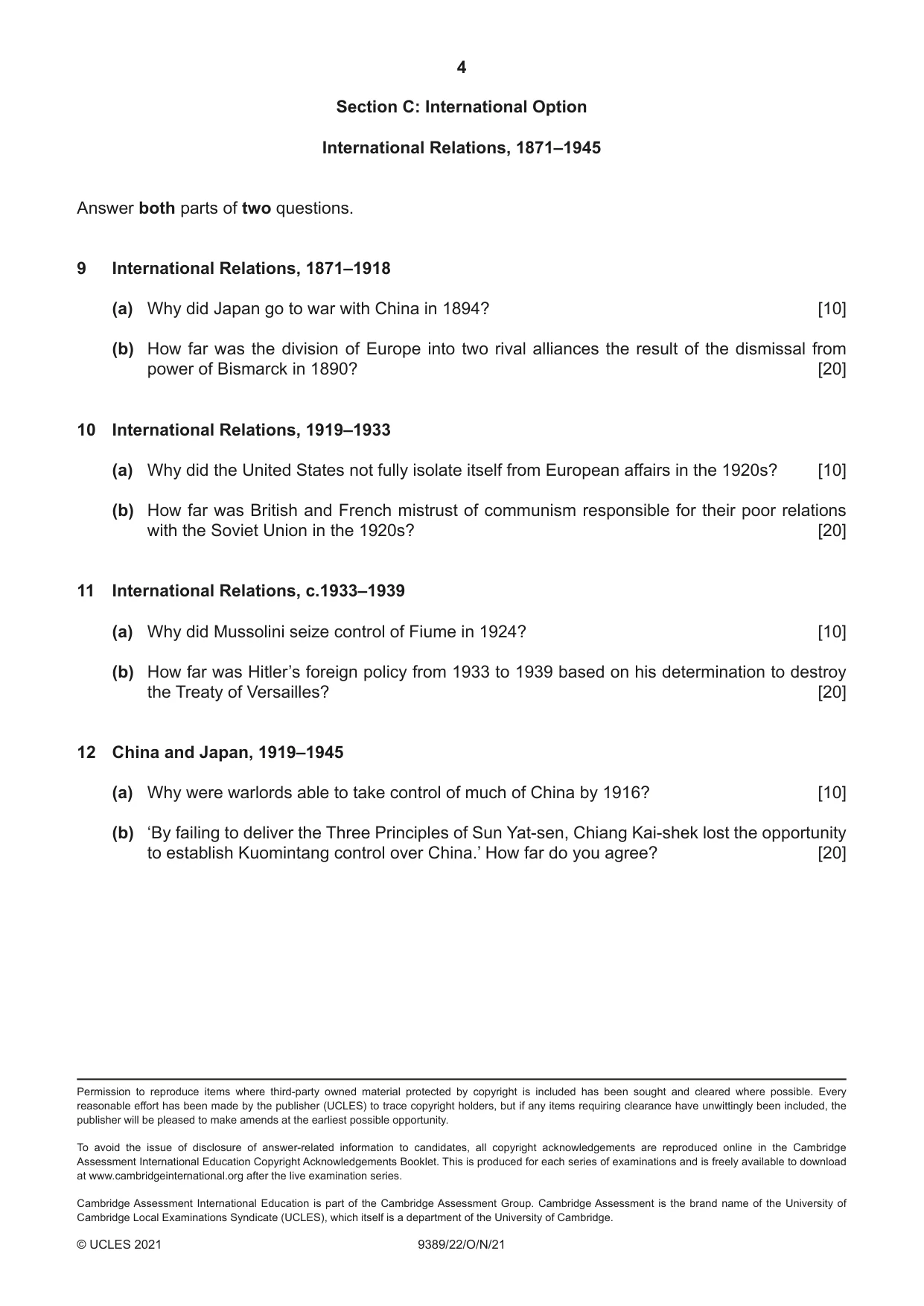 Cambridge A Level History 9389 2021 Oct/Nov Paper 2 · Variant 2 question paper, page 4 of 4
