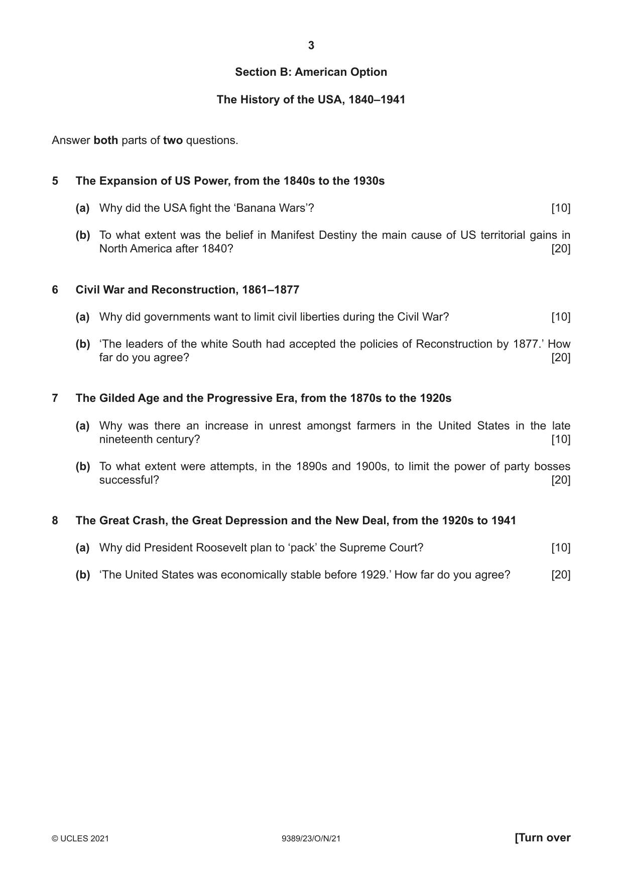Cambridge A Level History 9389 2021 Oct/Nov Paper 2 · Variant 3 question paper, page 3 of 4