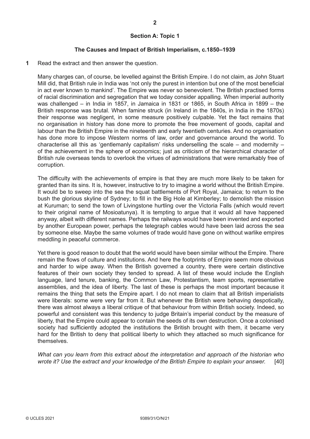 Cambridge A Level History 9389 2021 Oct/Nov Paper 3 · Variant 1 question paper, page 2 of 8