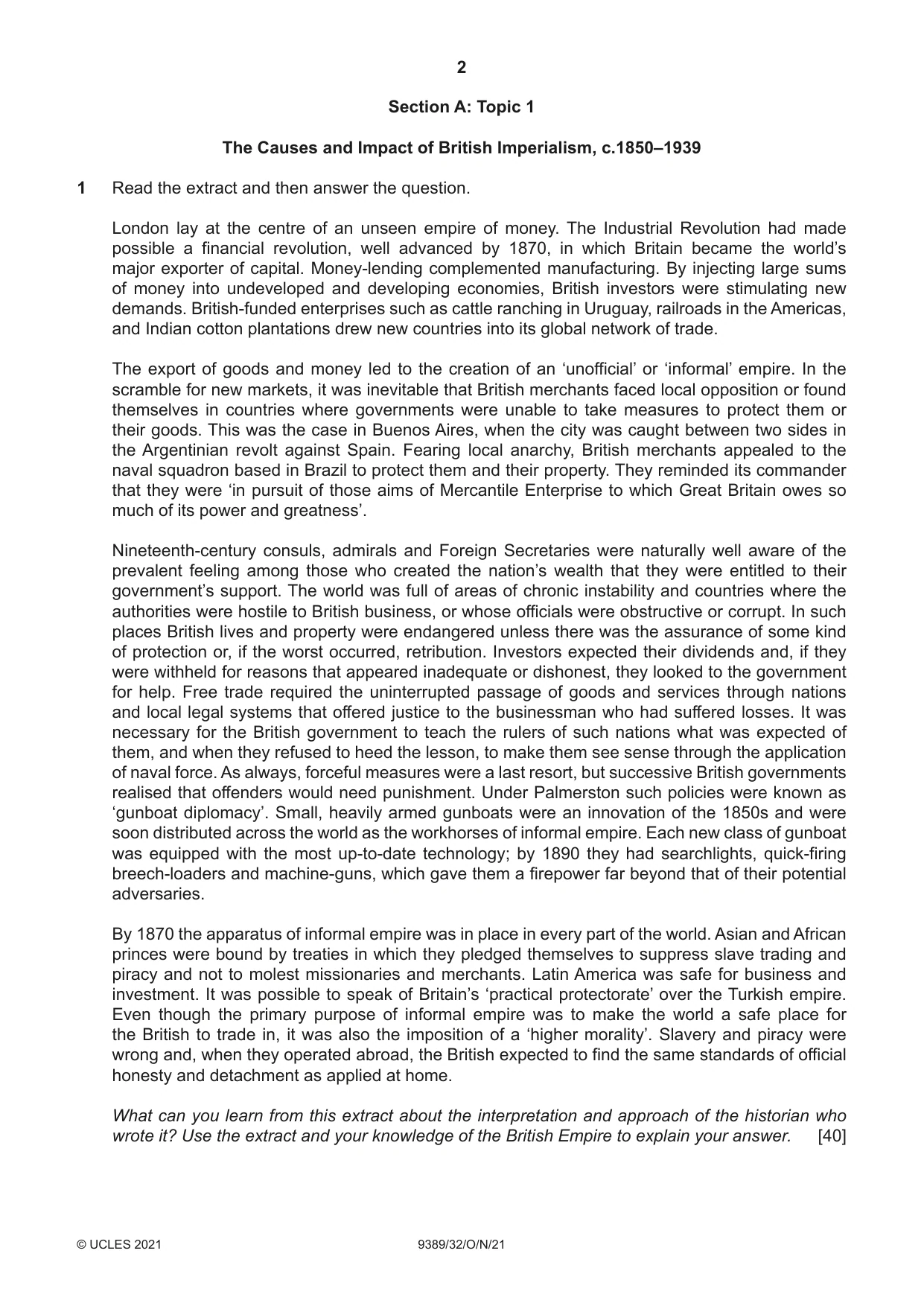 Cambridge A Level History 9389 2021 Oct/Nov Paper 3 · Variant 2 question paper, page 2 of 4