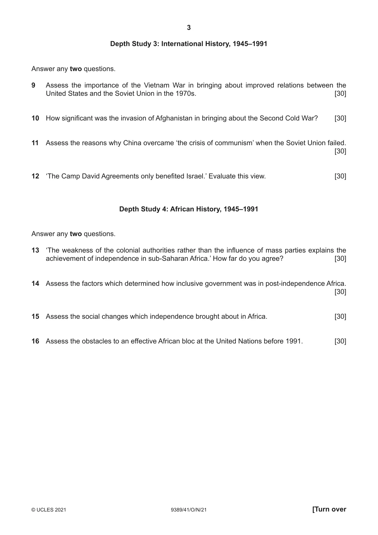 Cambridge A Level History 9389 2021 Oct/Nov Paper 4 · Variant 1 question paper, page 3 of 4