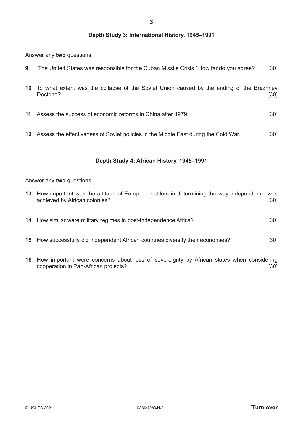 Cambridge A Level History 9389 2021 Oct/Nov Paper 4 · Variant 2 question paper, page 3 of 4